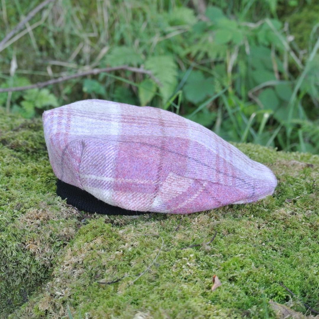 Kids Tweed Flat Cap - Pink Rose Check