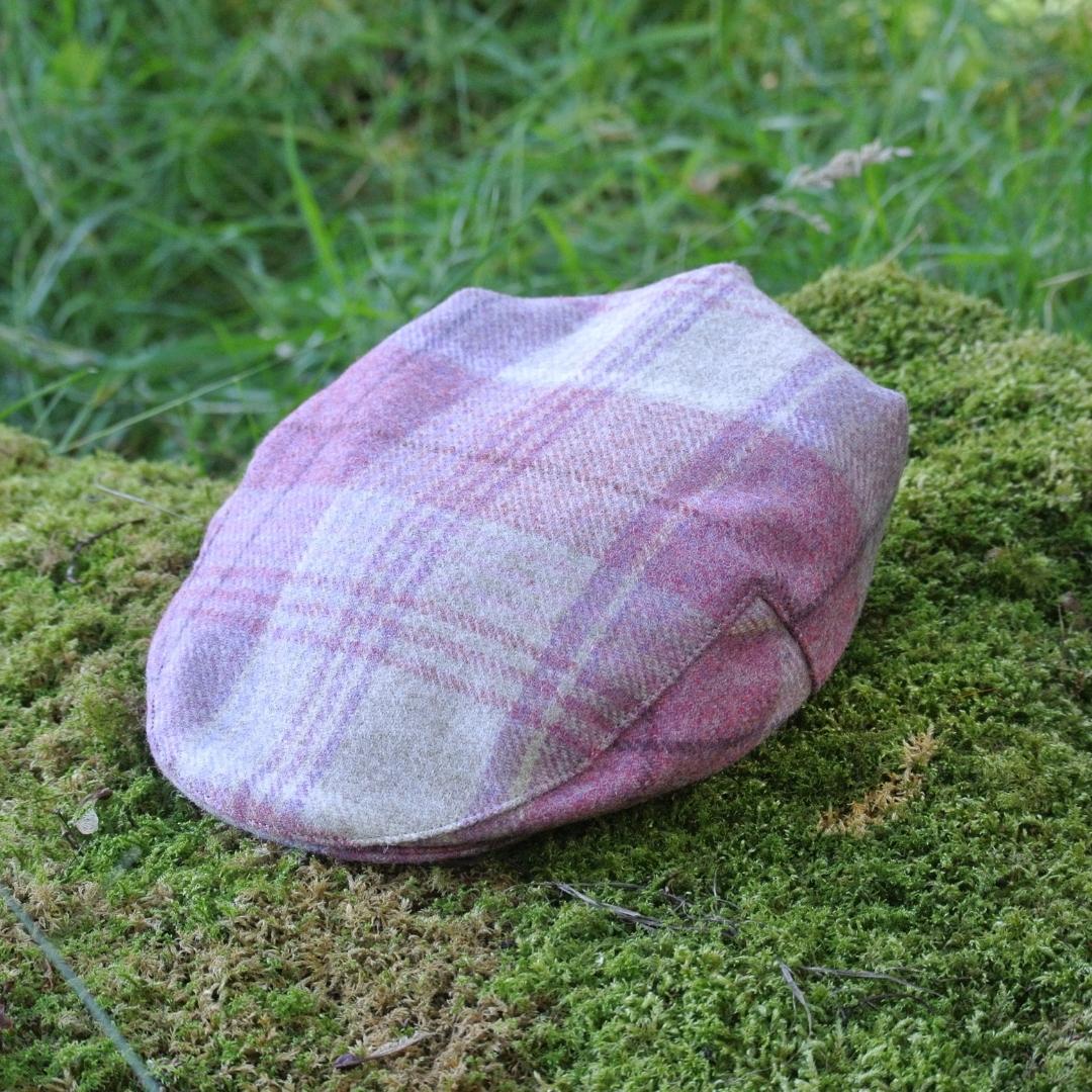 Kids Tweed Flat Cap - Pink Rose Check